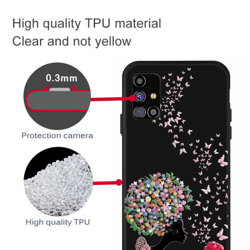 Cover for Samsung Galaxy M51 Kvinde Med Et Blomstret Hoved