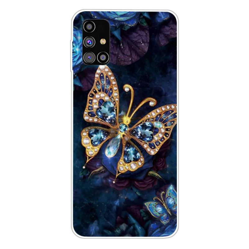 Cover for Samsung Galaxy M51 Mørkeblå Luksus Sommerfugl