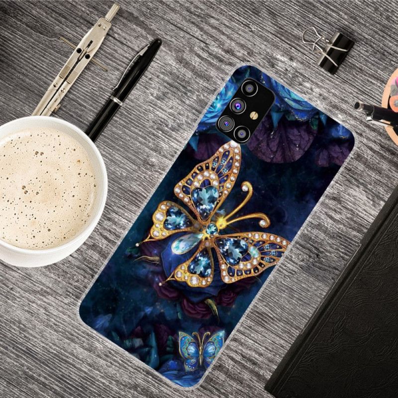 Cover for Samsung Galaxy M51 Mørkeblå Luksus Sommerfugl