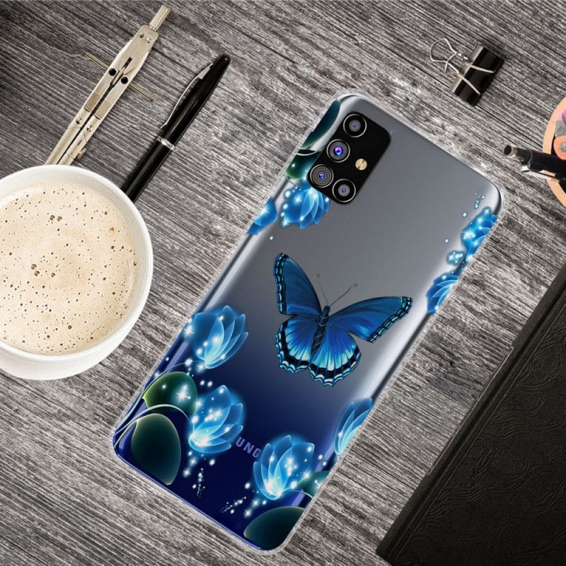 Cover for Samsung Galaxy M51 Mørkeblå Luksus Sommerfugl