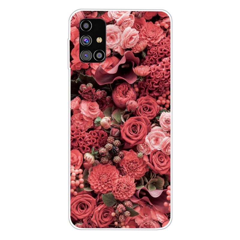 Cover for Samsung Galaxy M51 Rød Intense Blomster