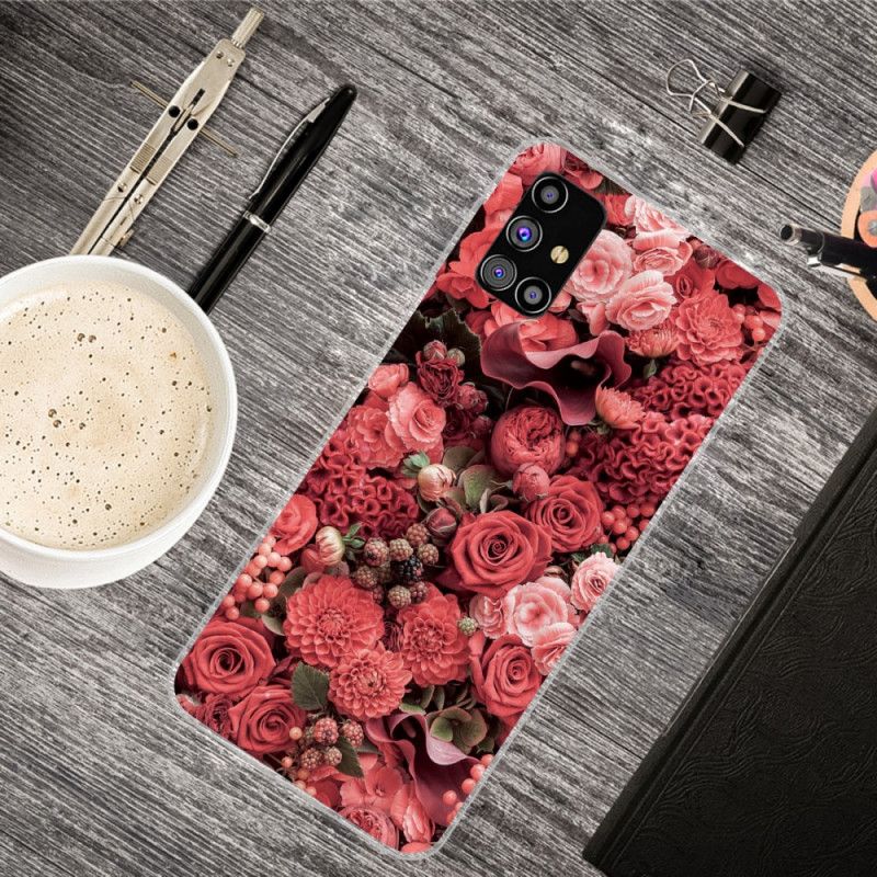 Cover for Samsung Galaxy M51 Rød Intense Blomster