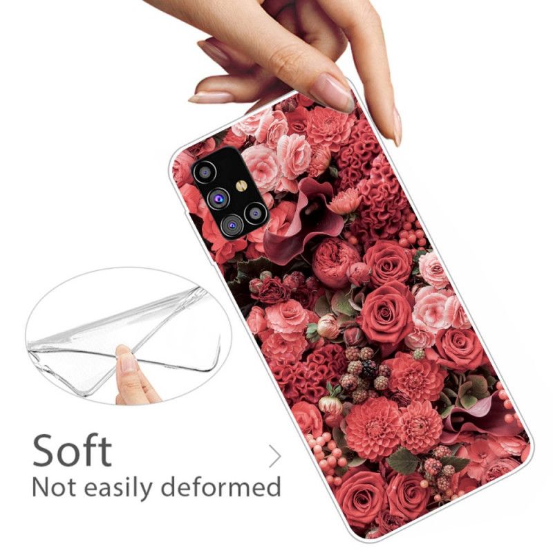 Cover for Samsung Galaxy M51 Rød Intense Blomster