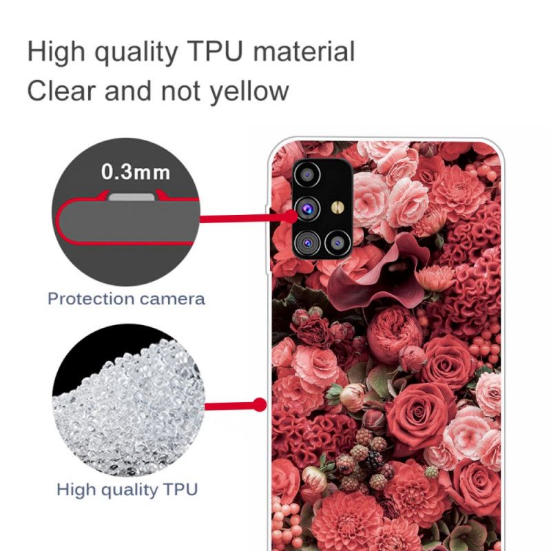 Cover for Samsung Galaxy M51 Rød Intense Blomster