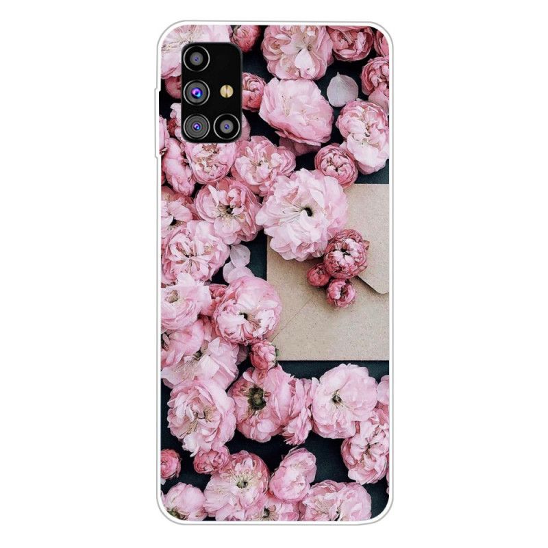 Cover for Samsung Galaxy M51 Rød Intense Blomster