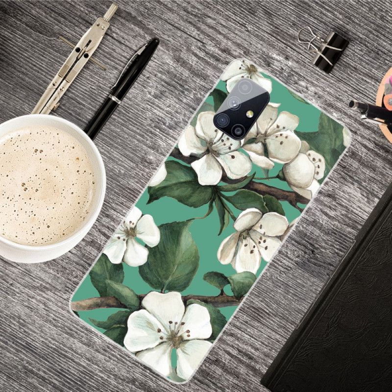 Cover Samsung Galaxy M51 Malede Hvide Blomster