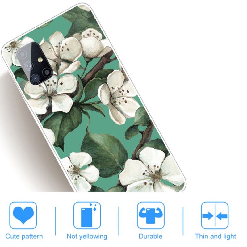 Cover Samsung Galaxy M51 Malede Hvide Blomster