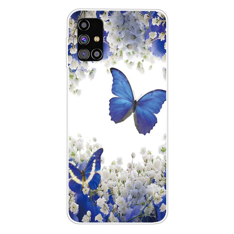 Cover Samsung Galaxy M51 Mørkeblå Design Sommerfugle