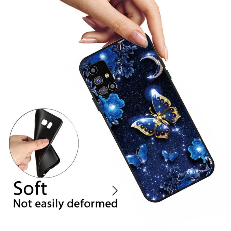 Cover Samsung Galaxy M51 Mørkeblå Mobilcover Sommerfugl Om Natten