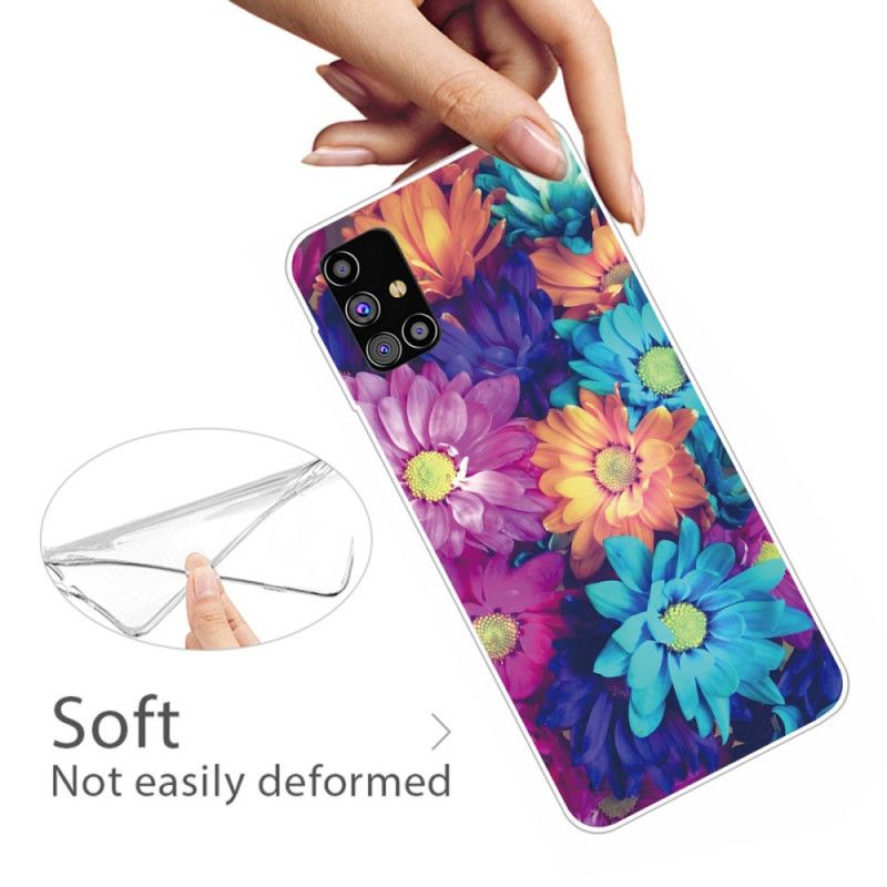 Cover Samsung Galaxy M51 Orange Fleksible Blomster