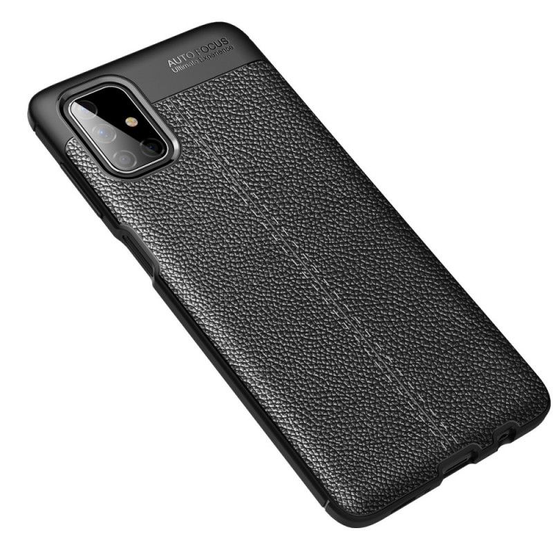 Cover Samsung Galaxy M51 Sort Dobbeltlinjeret Lychee-Lædereffekt