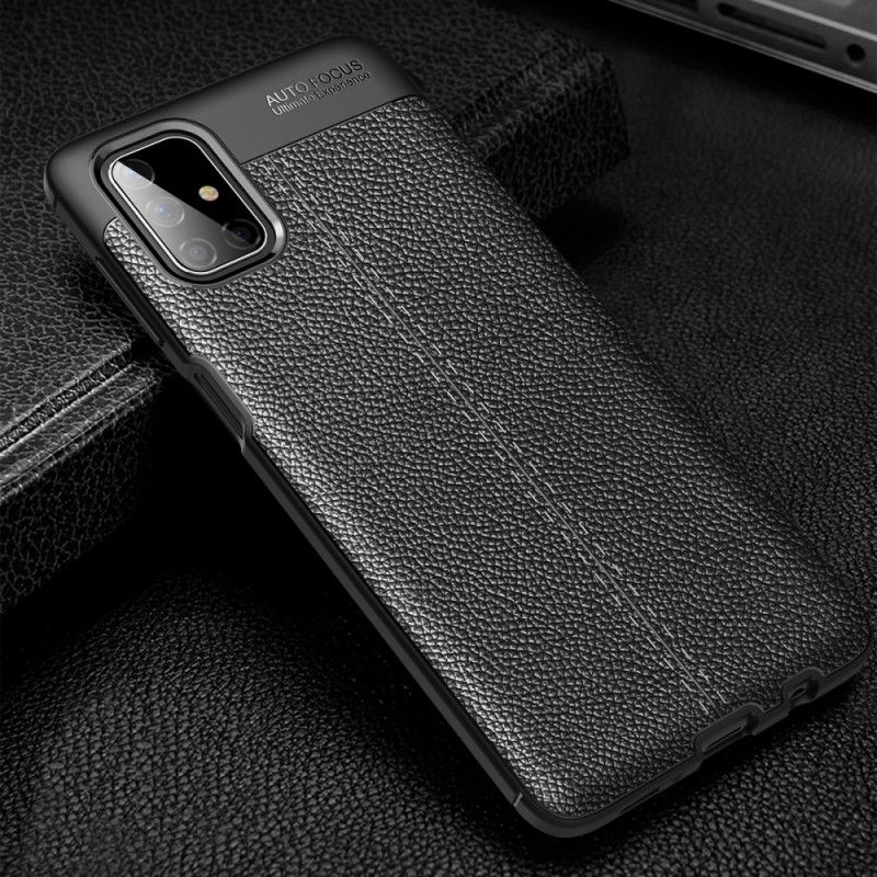 Cover Samsung Galaxy M51 Sort Dobbeltlinjeret Lychee-Lædereffekt