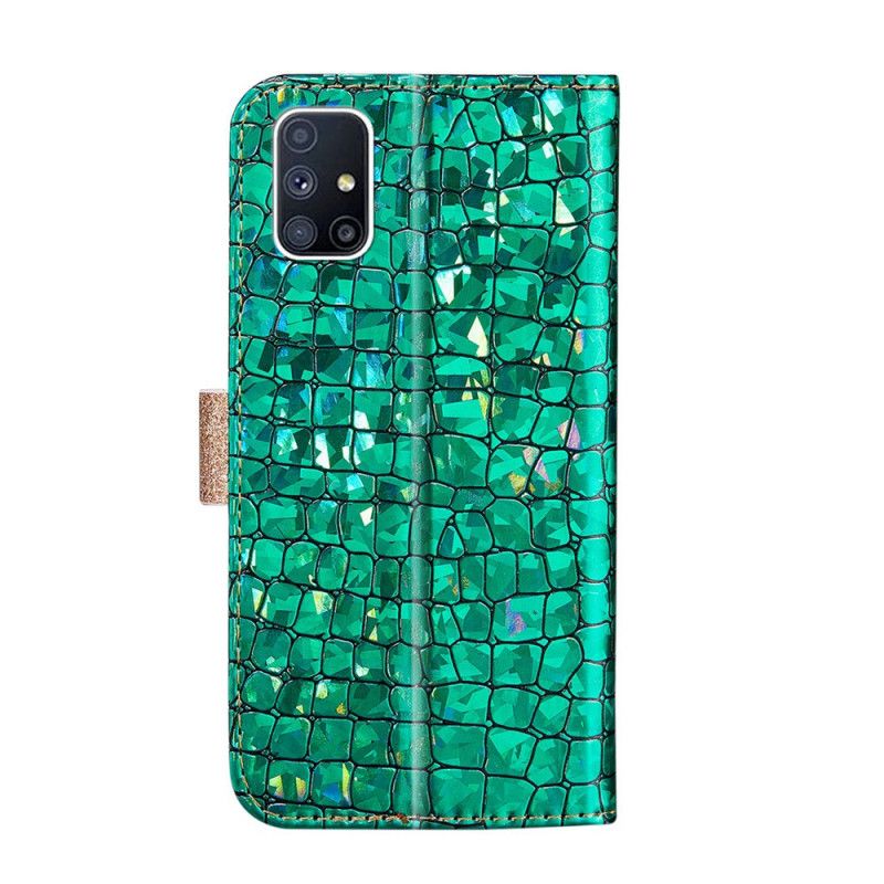 Flip Cover Læder for Samsung Galaxy M51 Grøn Krokodildiamanter