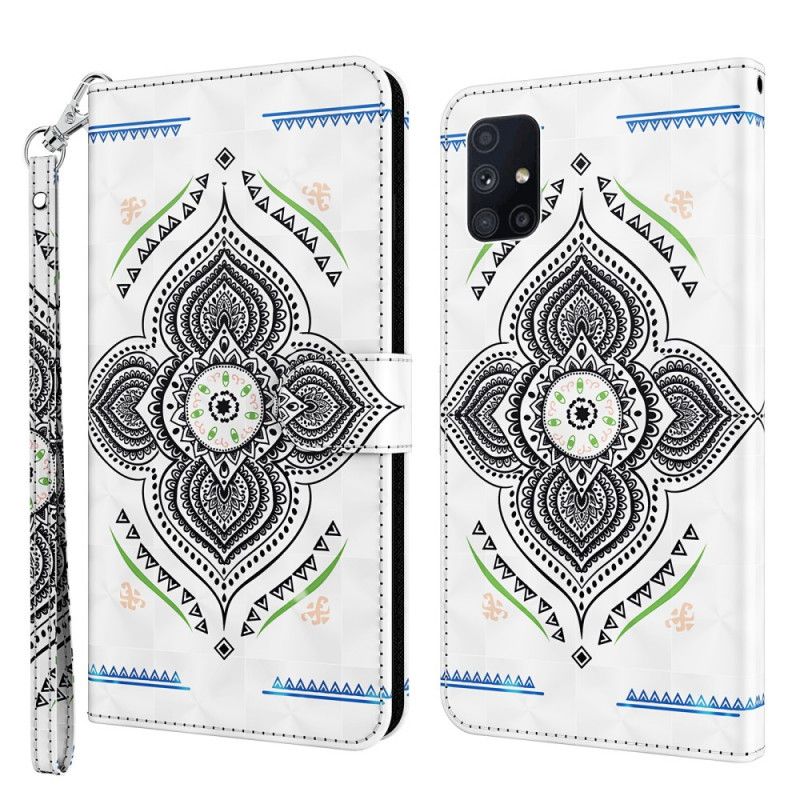 Flip Cover Læder for Samsung Galaxy M51 Hvid Lys Pletter Mandala Med Rem