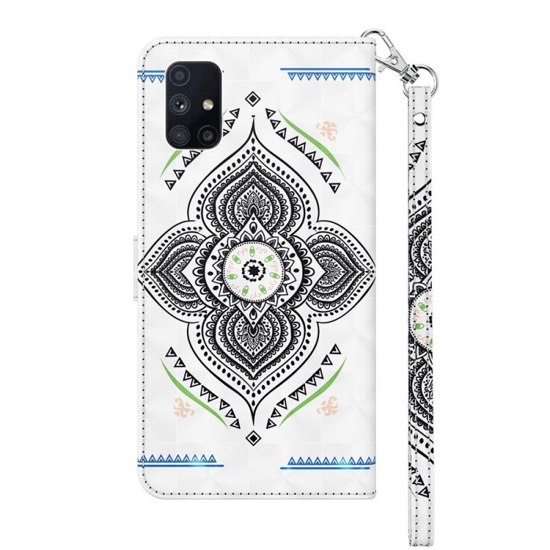 Flip Cover Læder for Samsung Galaxy M51 Hvid Lys Pletter Mandala Med Rem