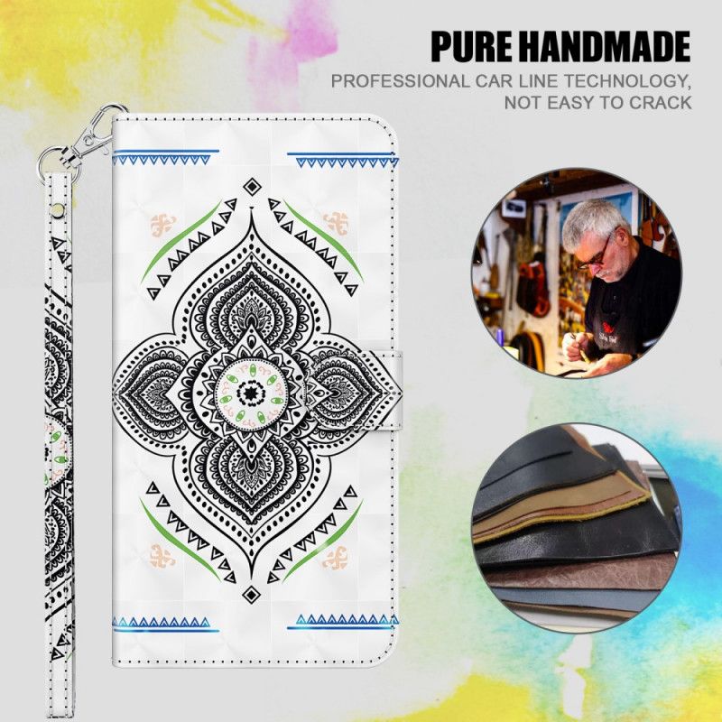 Flip Cover Læder for Samsung Galaxy M51 Hvid Lys Pletter Mandala Med Rem