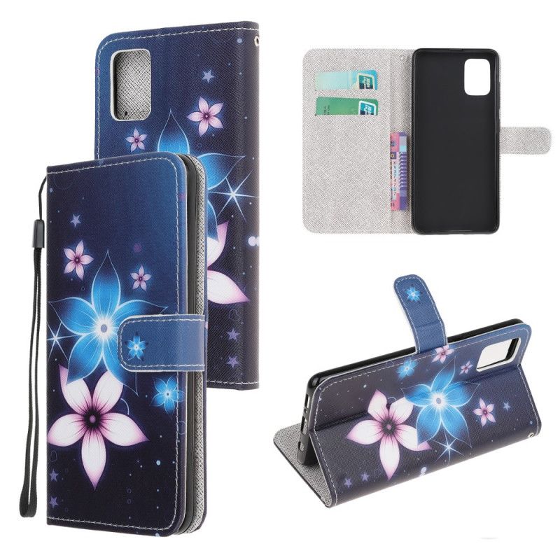 Flip Cover Læder for Samsung Galaxy M51 Måneblomster Med Rem