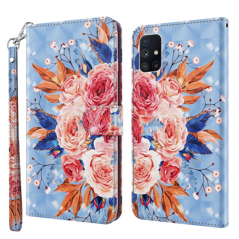 Flip Cover Læder for Samsung Galaxy M51 Rød Romantisk Lysplet Med Rem