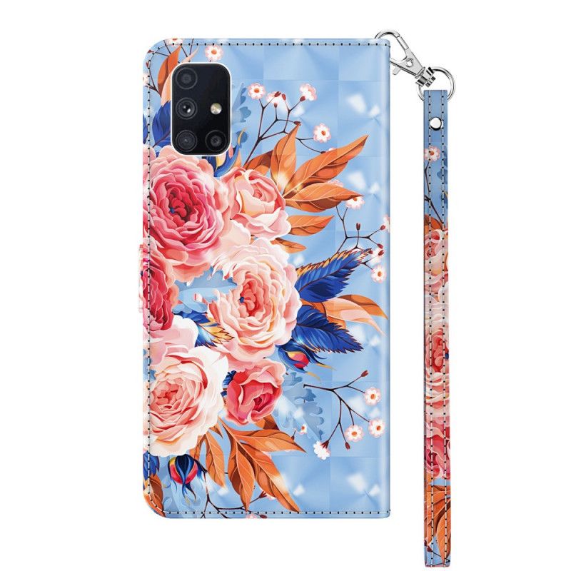 Flip Cover Læder for Samsung Galaxy M51 Rød Romantisk Lysplet Med Rem