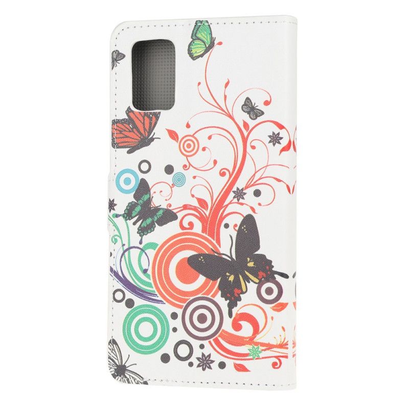 Flip Cover Læder for Samsung Galaxy M51 Sort Sommerfugle Og Blomster