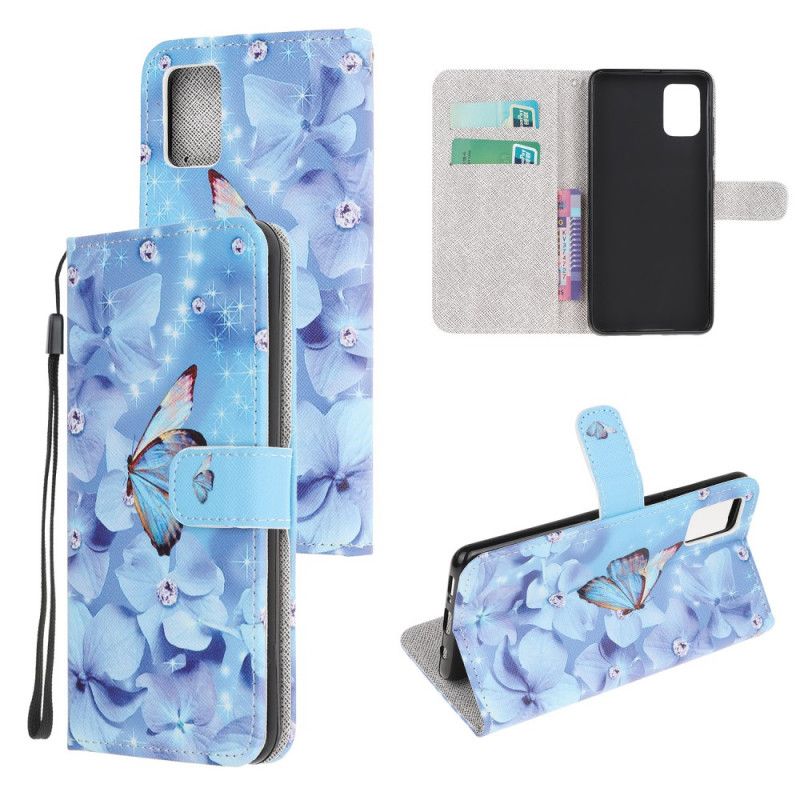 Flip Cover Læder for Samsung Galaxy M51 Thong Diamant Sommerfugle