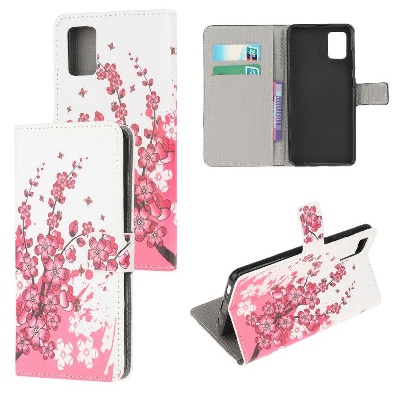 Flip Cover Læder Samsung Galaxy M51 Magenta Tropiske Blomster Beskyttelse