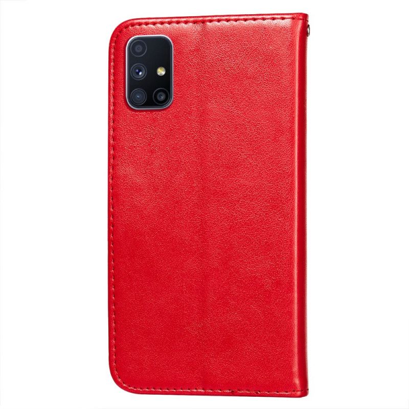 Flip Cover Læder Samsung Galaxy M51 Rød Blomsterbroderitryk