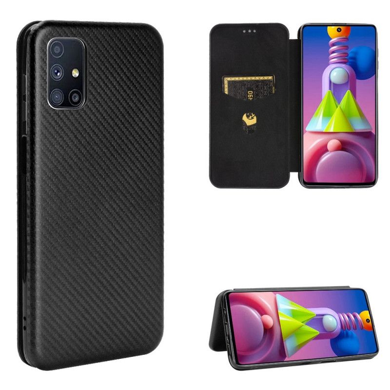 Læder Cover Samsung Galaxy M51 Sort Mobilcover Kulfiber