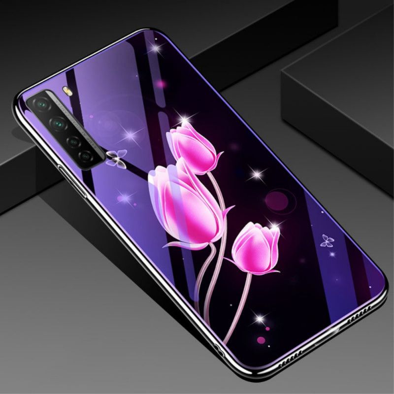 Cover Huawei P40 Lite 5G Magenta Hærdet Glas Og Blomstersilikone