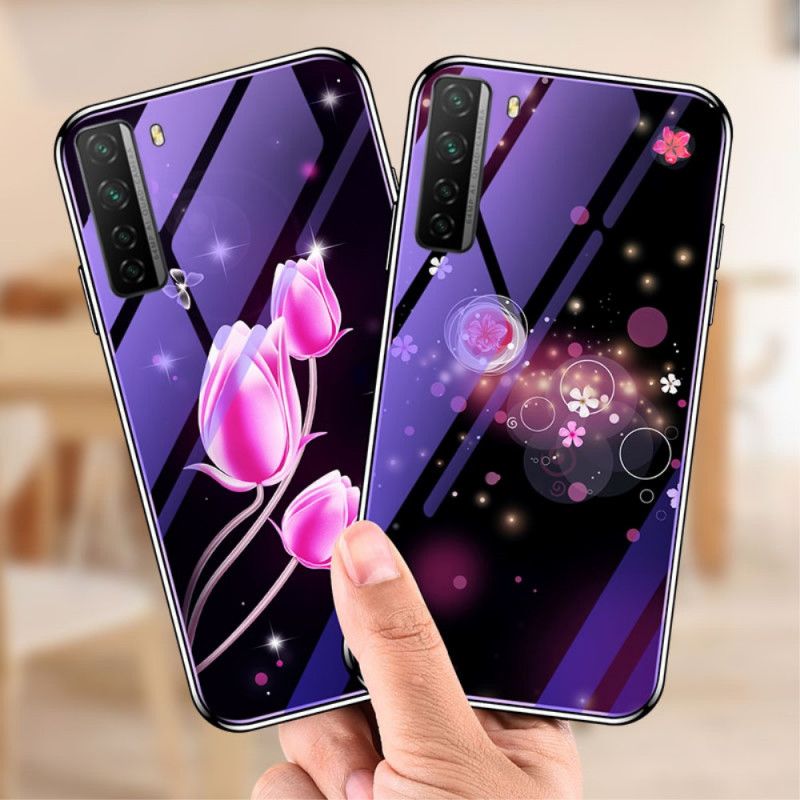 Cover Huawei P40 Lite 5G Magenta Hærdet Glas Og Blomstersilikone