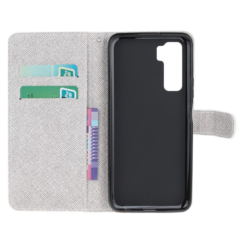 Flip Cover Huawei P40 Lite 5G Diamant Sommerfugle Med Rem