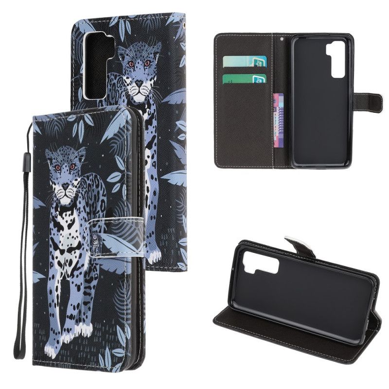 Flip Cover Læder for Huawei P40 Lite 5G Leopard Med Rem