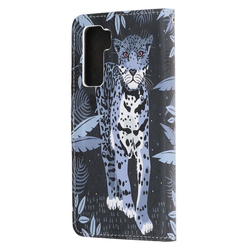 Flip Cover Læder for Huawei P40 Lite 5G Leopard Med Rem