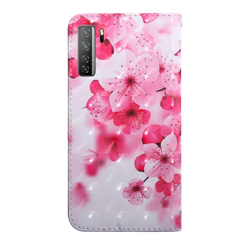 Flip Cover Læder for Huawei P40 Lite 5G Lyserøde Blomster