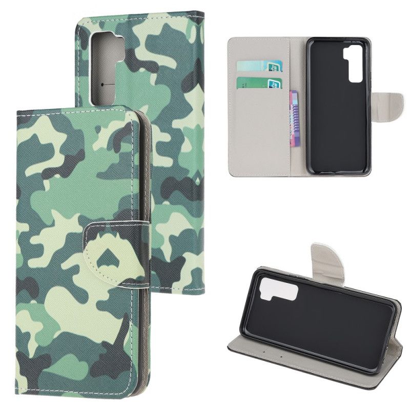 Flip Cover Læder for Huawei P40 Lite 5G Militær Camouflage