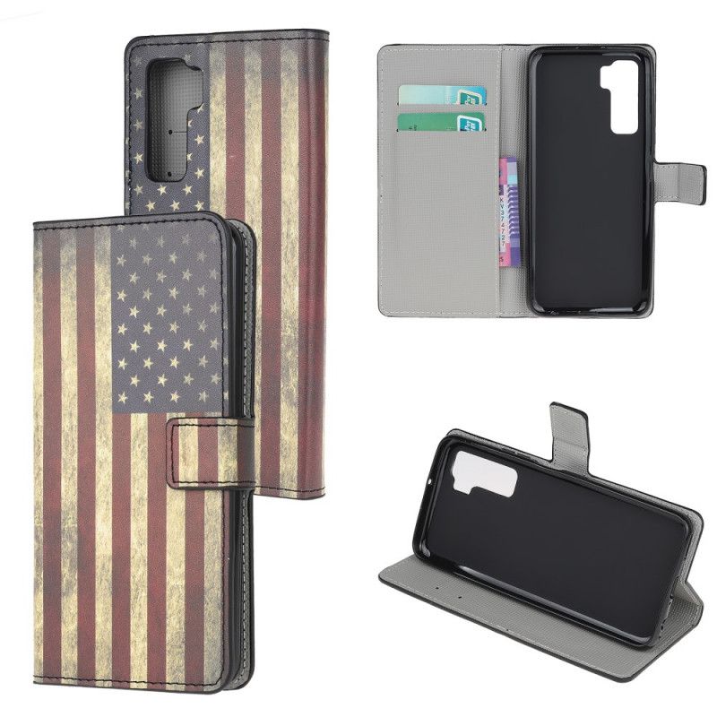 Flip Cover Læder Huawei P40 Lite 5G Amerikansk Flag Original