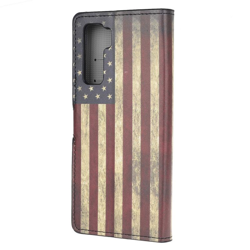 Flip Cover Læder Huawei P40 Lite 5G Amerikansk Flag Original