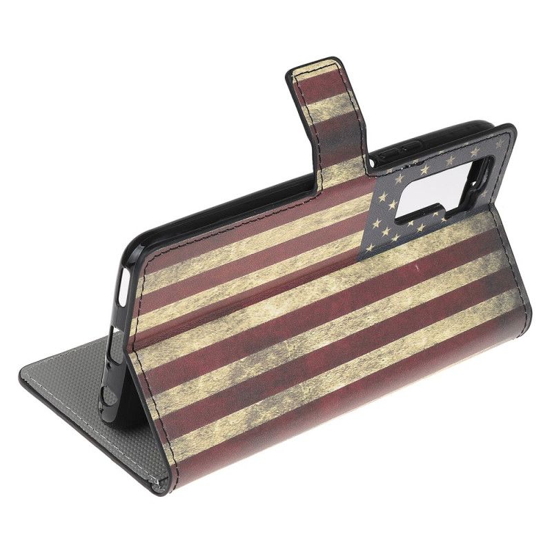 Flip Cover Læder Huawei P40 Lite 5G Amerikansk Flag Original