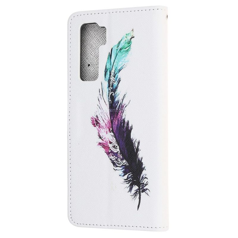 Flip Cover Læder Huawei P40 Lite 5G Fjer Med Rem Original