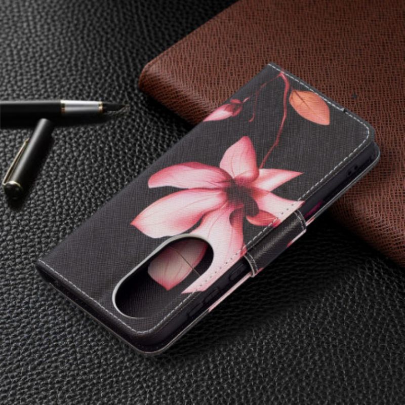 Flip Cover Huawei P50 Pink Blomst