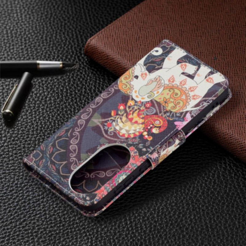 Læder Cover Huawei P50 Tribal Elephant