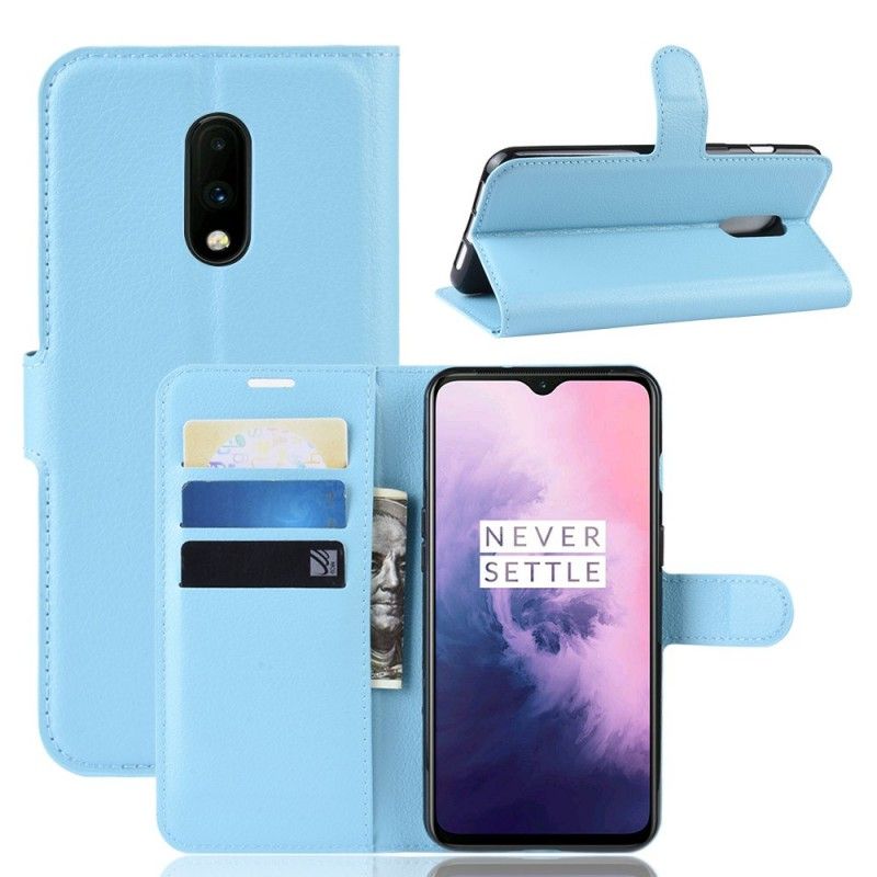 Flip Cover Læder for OnePlus 7 Sort Retro Lychee-Effekt