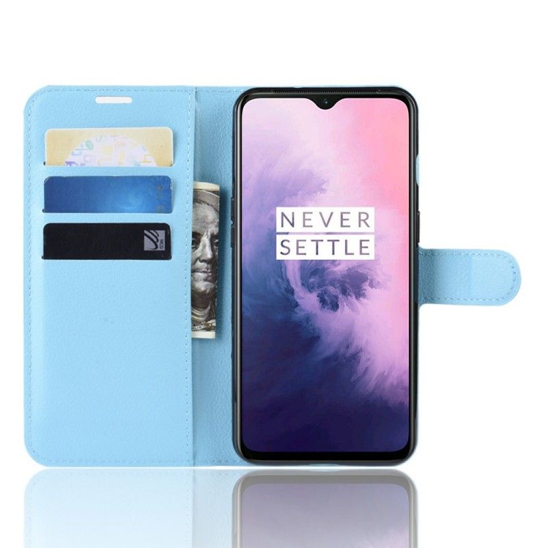 Flip Cover Læder for OnePlus 7 Sort Retro Lychee-Effekt