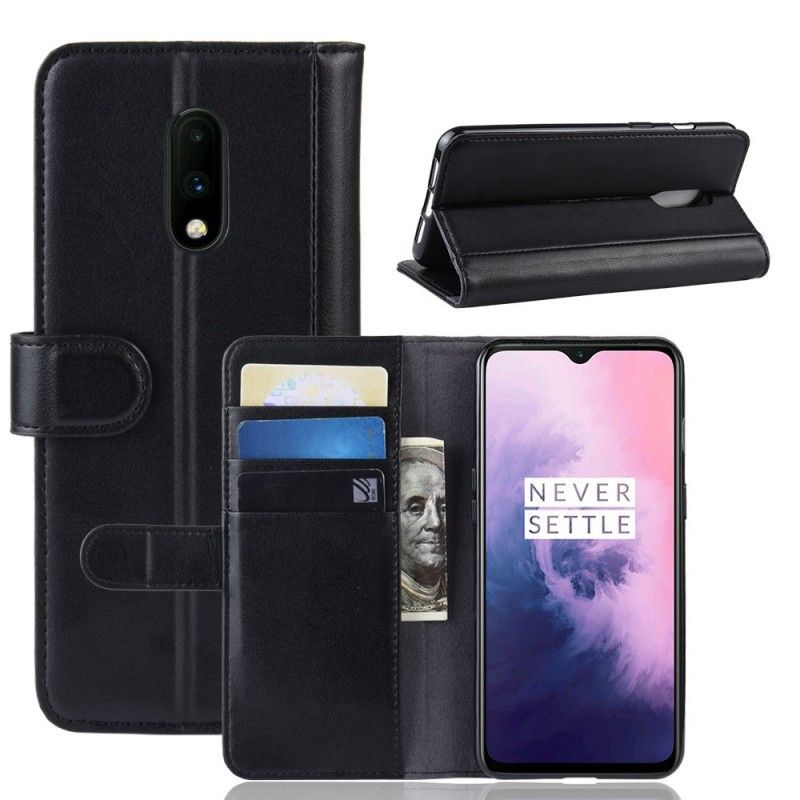 Flip Cover Læder OnePlus 7 Sort Delt Læder