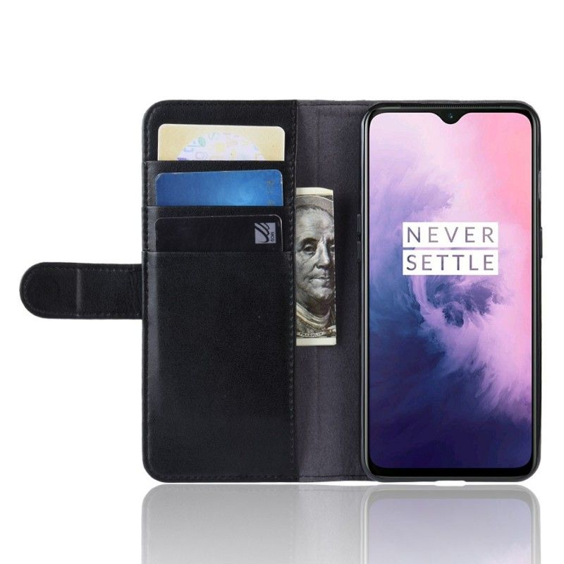 Flip Cover Læder OnePlus 7 Sort Delt Læder