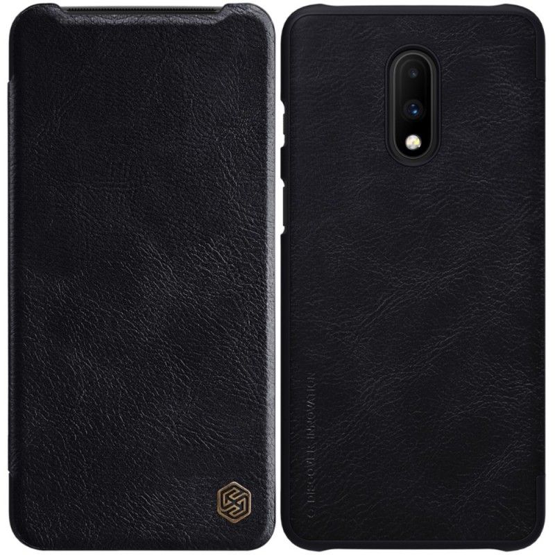 Læder Cover for OnePlus 7 Sort Nillkin Qin-Serie