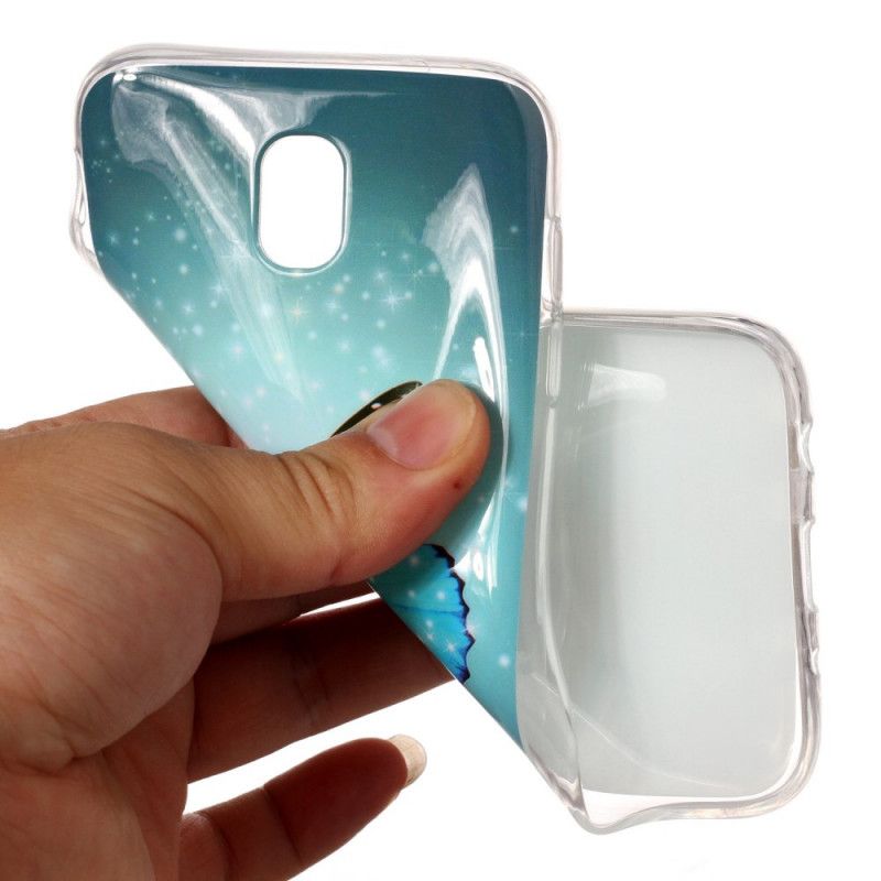 Cover Samsung Galaxy J7 2017 Fluorescerende Blå Sommerfugl