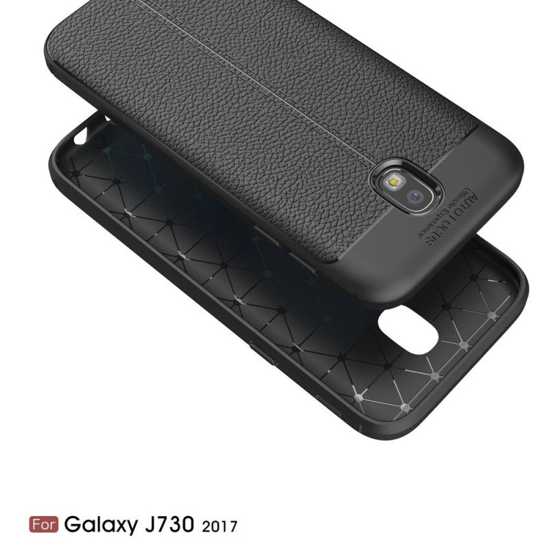 Cover Samsung Galaxy J7 2017 Sort Dobbelt Line Lychee Læder Effekt