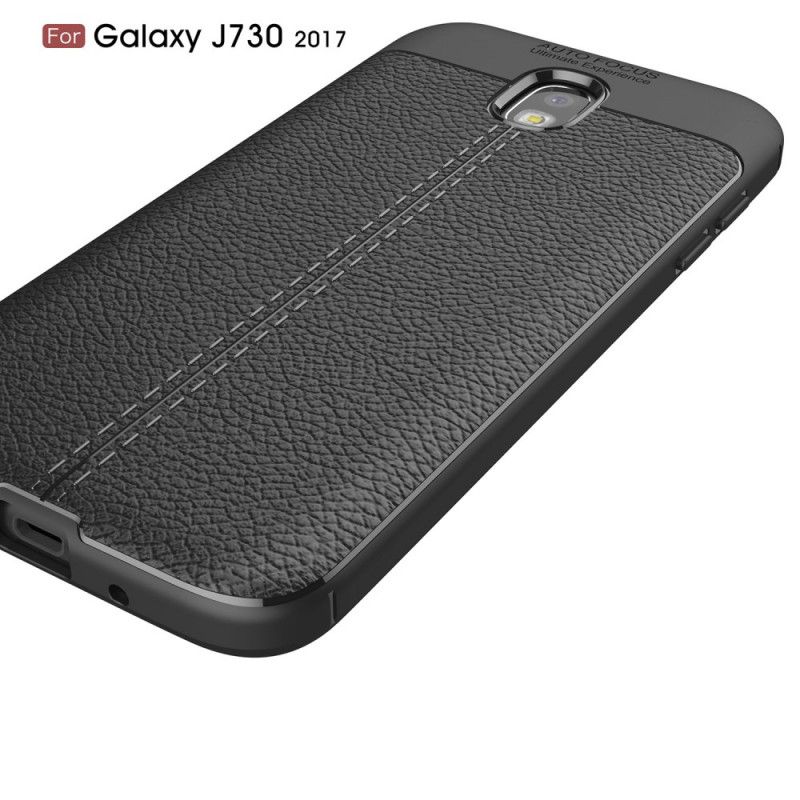 Cover Samsung Galaxy J7 2017 Sort Dobbelt Line Lychee Læder Effekt