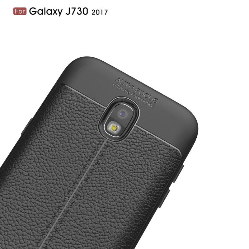 Cover Samsung Galaxy J7 2017 Sort Dobbelt Line Lychee Læder Effekt